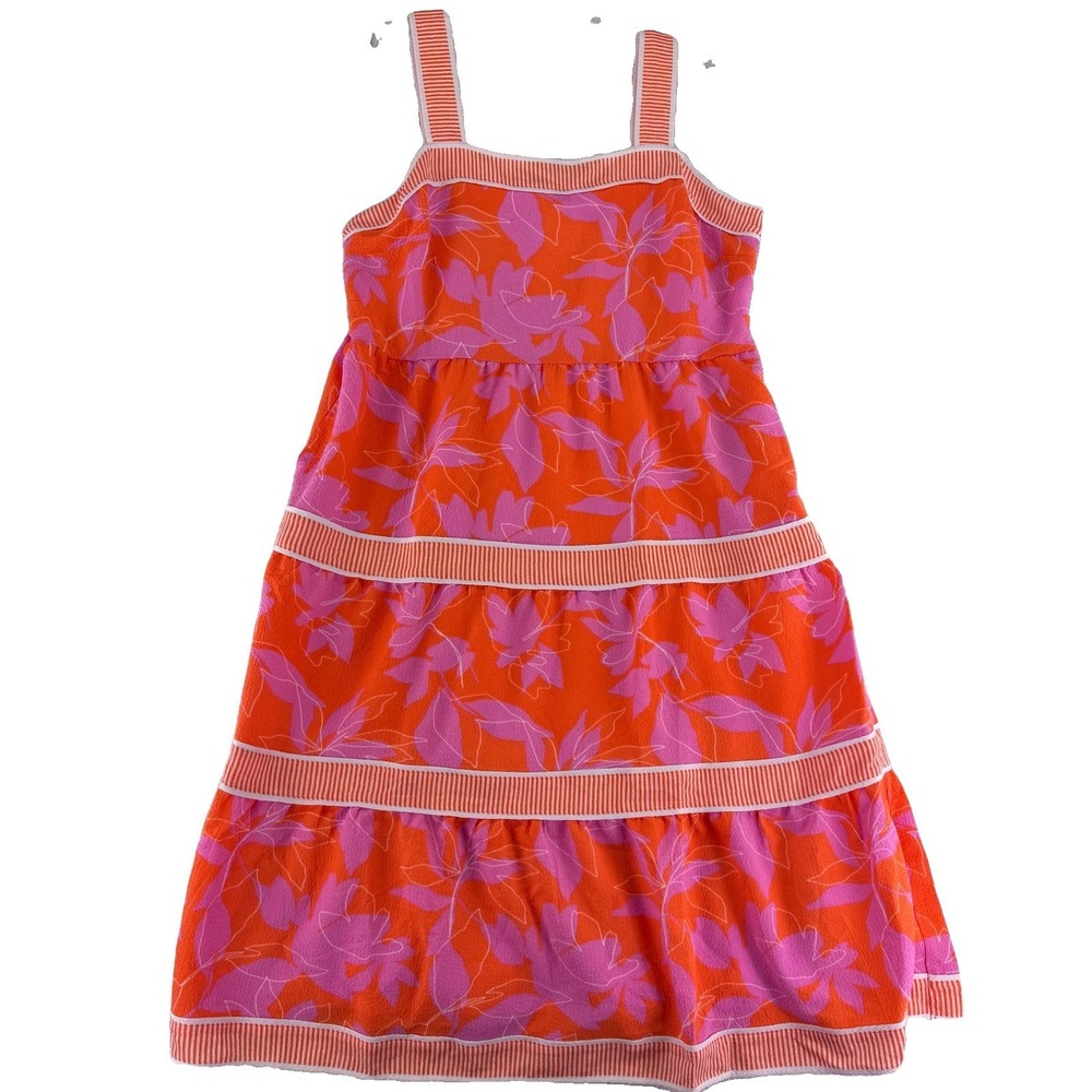 Isaac Mizrahi Live Regular Printed Tiered Midi Dress 20W Orange Floral Print